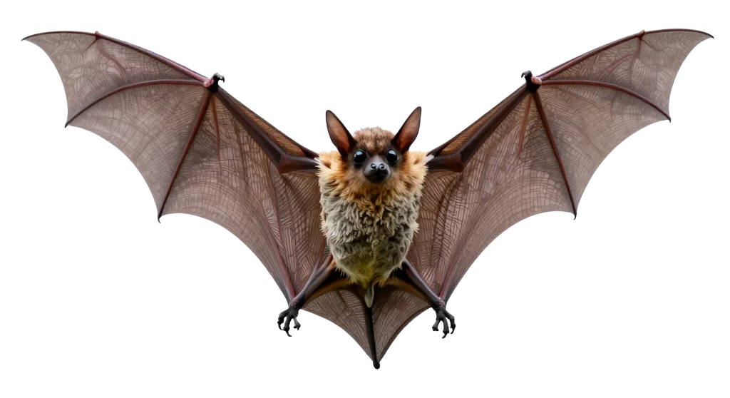 A bat flying with wings spread wide.