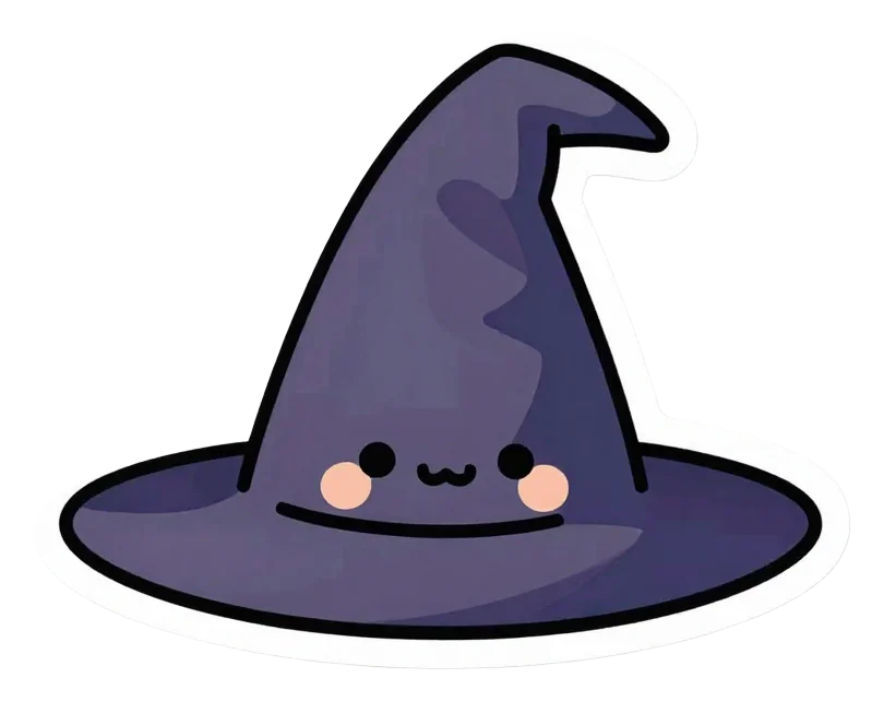 A cute purple witch hat with a smiling face.