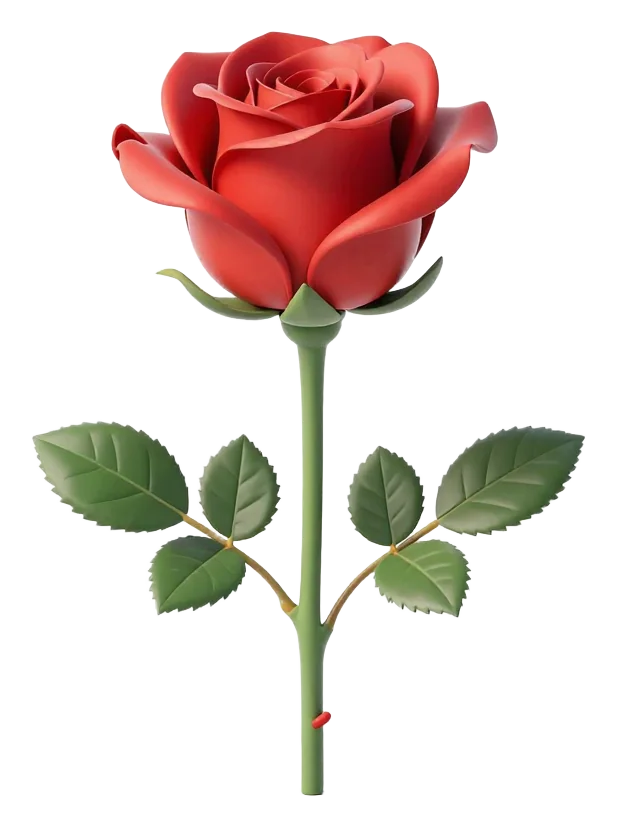 A red rose with green leaves on a stem.