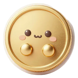 A golden coin with a cute cartoon face.