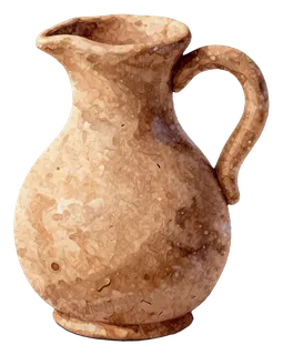 A terracotta jug with a handle.