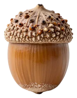 A detailed acorn with a textured cap and glossy body.
