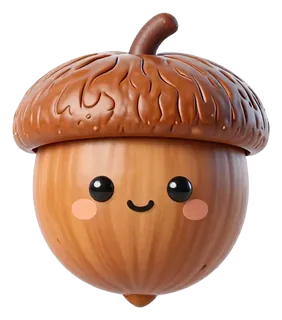 A smiling cartoon acorn with rosy cheeks.
