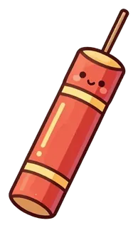 A red cartoon sparkler with a smiling face.