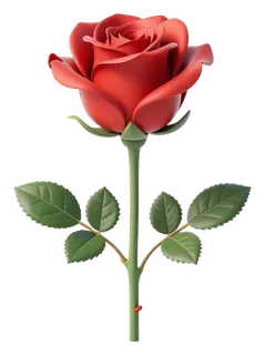 A red rose with green leaves on a stem.