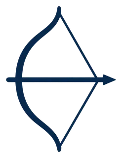 Abstract bow and arrow silhouette in dark blue.