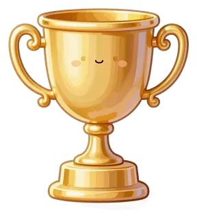 A golden trophy cup with a smiling face.